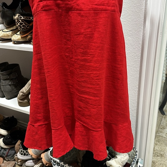 Red Gianni bini linen large women’s zip up spaghetti strap sundress knee length - Picture 3 of 7